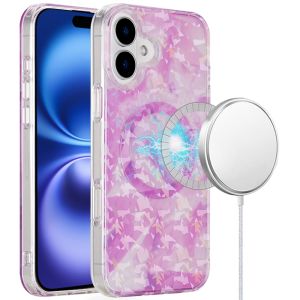 For iPhone 16 6.1 inch Magnetic Double Layer IMD Design Case - Pink Holographic
