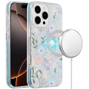 For iPhone 16 Pro Max 6.9 inch Magnetic Double Layer IMD Design Case - Floral A