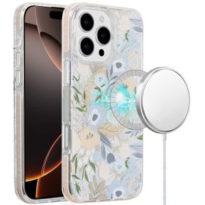 For iPhone 16 Pro Max 6.9 inch Magnetic Double Layer IMD Design Case - Floral B