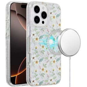 For iPhone 16 Pro Max 6.9 inch Magnetic Double Layer IMD Design Case - Green Floral