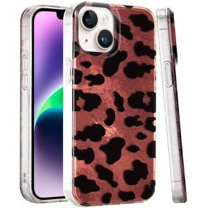 For iPhone 13/14 Glitter Double Layer Design IMD TPU Case - Beauty Leopard