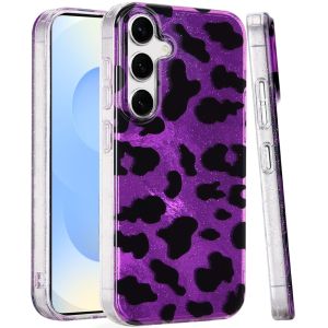For Samsung s25/s24 Glitter Double Layer Design IMD TPU Case - Purple Leopard