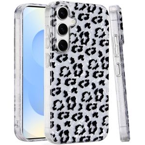 For Samsung s25/s24 Glitter Double Layer Design IMD TPU Case - Silver Leopard