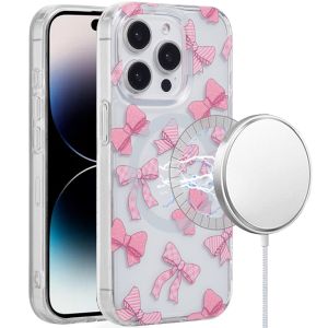 For iPhone 14 Pro Max [Magnetic Circle] Double Layer Design IMD TPU Case - Bow Knot