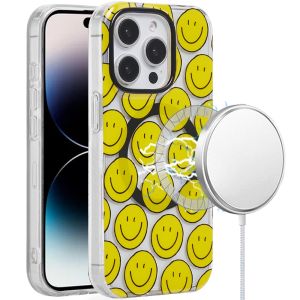For iPhone 14 Pro Max [Magnetic Circle] Double Layer Design IMD TPU Case - Smiley Faces