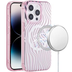 For iPhone 14 Pro Max [Magnetic Circle] Double Layer Design IMD TPU Case - Wave Pink Zebra Stripes