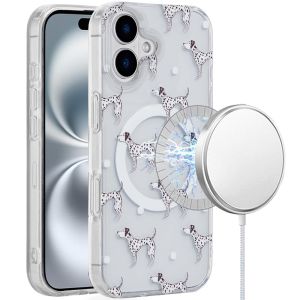For iPhone 16 6.1 inch [Magnetic Circle] Double Layer Design IMD TPU Case - Dogs