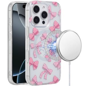 For iPhone 16 Pro 6.3 inch [Magnetic Circle] Double Layer Design IMD TPU Case - Bow Knot
