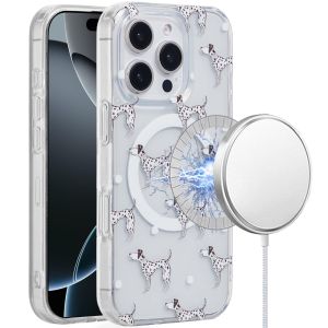 For iPhone 16 Pro 6.3 inch [Magnetic Circle] Double Layer Design IMD TPU Case - Dogs