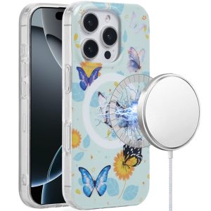 For iPhone 16 6.1 inch [Magnetic Circle] Double Layer Design IMD TPU Case - Mystic Butterflies