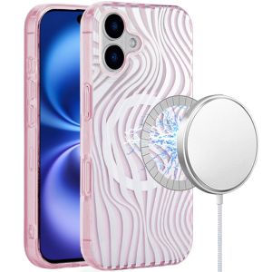 For iPhone 17 [Magnetic] Double Layer Design IMD Case -Wave Pink Zebra Stripes
