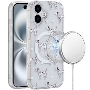 For iPhone 16 Plus 6.7 inch [Magnetic Circle] Double Layer Design IMD TPU Case - Dogs