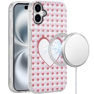 For iPhone 16 Plus 6.7 inch [Magnetic Circle] Double Layer Design IMD TPU Case - Mirror With Hearts