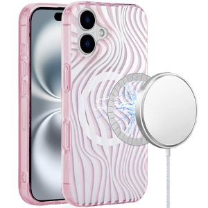 For iPhone 16 Plus 6.7 inch [Magnetic Circle] Double Layer Design IMD TPU Case - Wave Pink Zebra Stripes