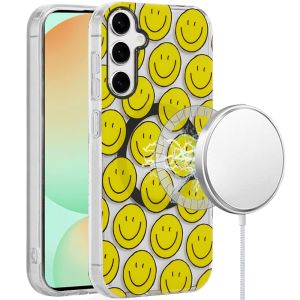 For Samsung S24 FE [Magnetic Circle] Double Layer Design IMD TPU Case - Smiley Faces