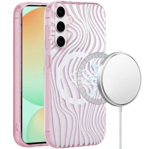 For Samsung S24 FE [Magnetic Circle] Double Layer Design IMD TPU Case - Wave Pink Zebra Stripes