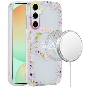 For Samsung S24 FE [Magnetic Circle] Double Layer Design IMD TPU Case - Yellow/Purple Floral
