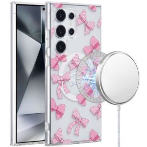 For Samsung Galaxy s24 Ultra [Magnetic Circle] Double Layer Design IMD TPU Case - Bow Knot