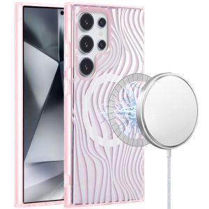 For Samsung Galaxy s24 Ultra [Magnetic Circle] Double Layer Design IMD TPU Case - Wave Pink Zebra Stripes