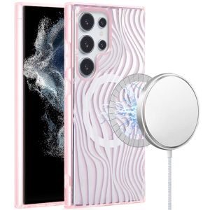 For Samsung Galaxy S22 Ultra [Magnetic Circle] Double Layer Design IMD TPU Case - Wave Pink Zebra Stripes