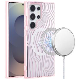 For Samsung s25 Ultra [Magnetic Circle] Double Layer Design IMD TPU Case - Wave Pink Zebra Stripes