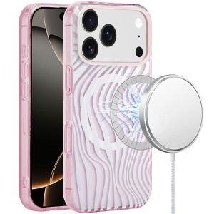 For iPhone 17 Pro Max [Magnetic] Double Layer Design IMD Case -Wave Pink Zebra Stripes