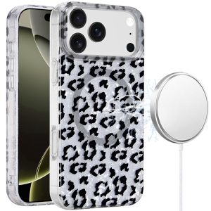 For iPhone 17 Pro [Magnetic] Double Layer Design IMD Case - Silver Leopard