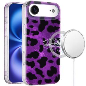For iPhone 17 Air [Magnetic] Double Layer Design IMD Case - Purple Leopard