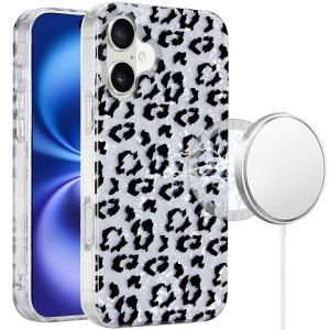 For iPhone 17 [Magnetic] Double Layer Design IMD Case - Silver Leopard