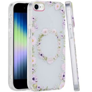 For iPhone SE 3 (2022) SE/8/7 Double Layer Design IMD TPU Case - Yellow/Purple Floral