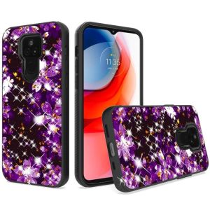 Motorola Moto G Play 2021 Glitter Printed Design Hybrid Cover Case - Purple Flower