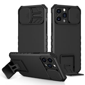 For Apple iPhone XR Easy Viewing Kickstand Camera Protection Hybrid Case Cover - Black