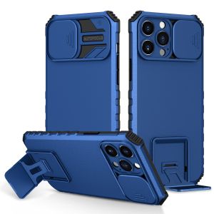 For iPhone 13 Pro Max Easy Viewing Kickstand Camera Protection Hybrid Case Cover - Blue