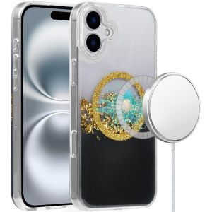 For iPhone 16 6.1 inch Magnetic Glitter Epoxy Transparent Hybrid - Gold Black