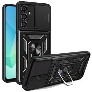 For Samsung A16 5G ELITE Camera Push Magnetic Ring Stand Hybrid Case Cover - Black