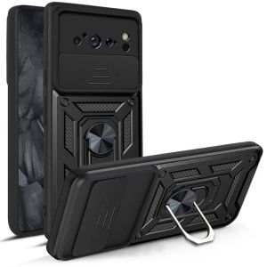 For Google Pixel 8 Pro 5G ELITE Camera Push Magnetic Ring Stand Hybrid Case Cover - Black