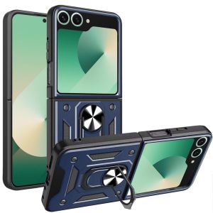 For Samsung Z Flip 7 ELITE Camera Push Magnetic Ring Stand Hybrid Case Cover - Blue