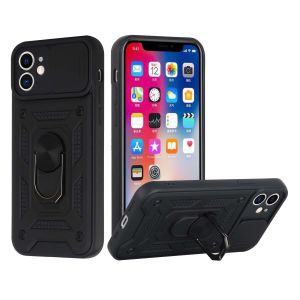 For iP15 Pro Max ELITE Camera Push Magnetic Ring Stand Hybrid Case Cover - Black