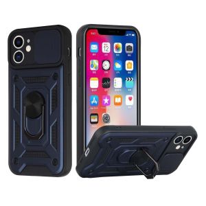 For iPhone SE 3 (2022) SE/8/7 ELITE Camera Push Magnetic Ring Stand Hybrid Case Cover - Blue