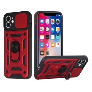 For iPhone SE 3 (2022) SE/8/7 ELITE Camera Push Magnetic Ring Stand Hybrid Case Cover - Red