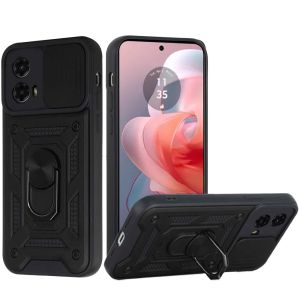 For Motorola Moto G Power 5g 2024 ELITE Camera Push Magnetic Ring Stand Hybrid Case Cover - Black
