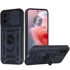 For Motorola Moto G Power 5g 2024 ELITE Camera Push Magnetic Ring Stand Hybrid Case Cover - Blue