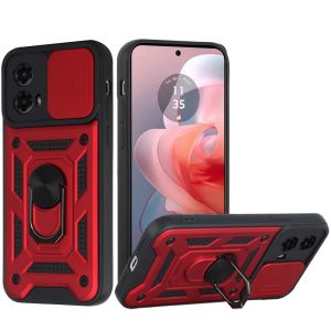For Motorola Moto G Power 5g 2024 ELITE Camera Push Magnetic Ring Stand Hybrid Case Cover - Red