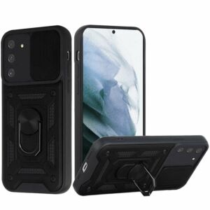 For Samsung Galaxy S21 FEELITE Camera Push Magnetic Ring Stand Hybrid Case Cover - Black