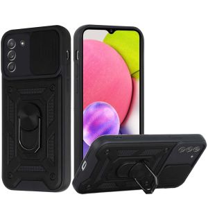 For Samsung Galaxy A03s 2022 ELITE Camera Push Magnetic Ring Stand Hybrid Case Cover - Black