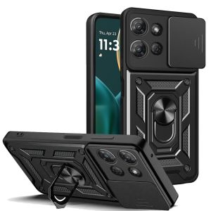 For Moto G Stylus 5G 2025 ELITE Camera Push Magnetic Ring Stand Hybrid Case Cover - Black