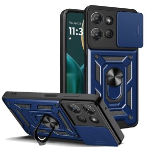For Moto G Stylus 5G 2025 ELITE Camera Push Magnetic Ring Stand Hybrid Case Cover - Blue