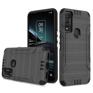 For TCL 4X (T601DL) Metallic Brushed Hybrid w/ Magnetic Mount Capability - Grey/Black