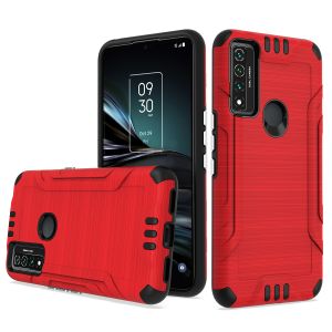 For TCL 4X (T601DL) Metallic Brushed Hybrid w/ Magnetic Mount Capability - Red/Black