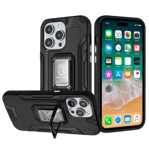 For iPhone 15 Plus Strong Tough Metallic Design Hybrid Premium Kicstand - Black